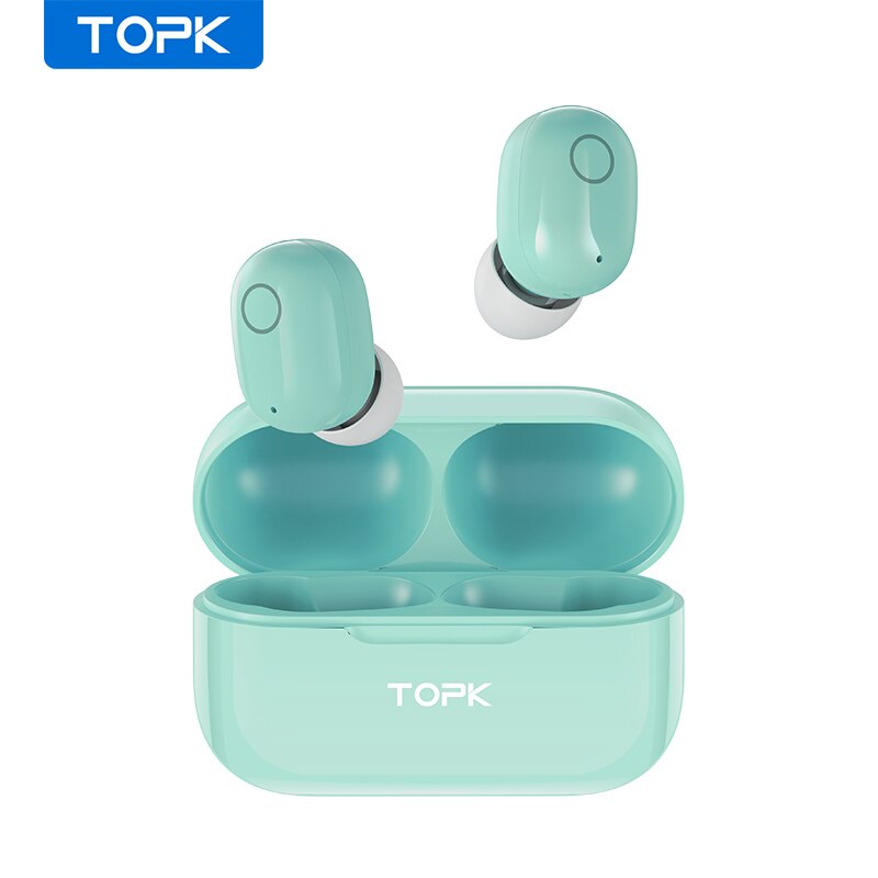 TOPK T12 TWS Bluetooth écouteurs 5.0 sans fil casque tactile contrôle vrai sans fil écouteurs dans l'oreille casque stéréo: Green