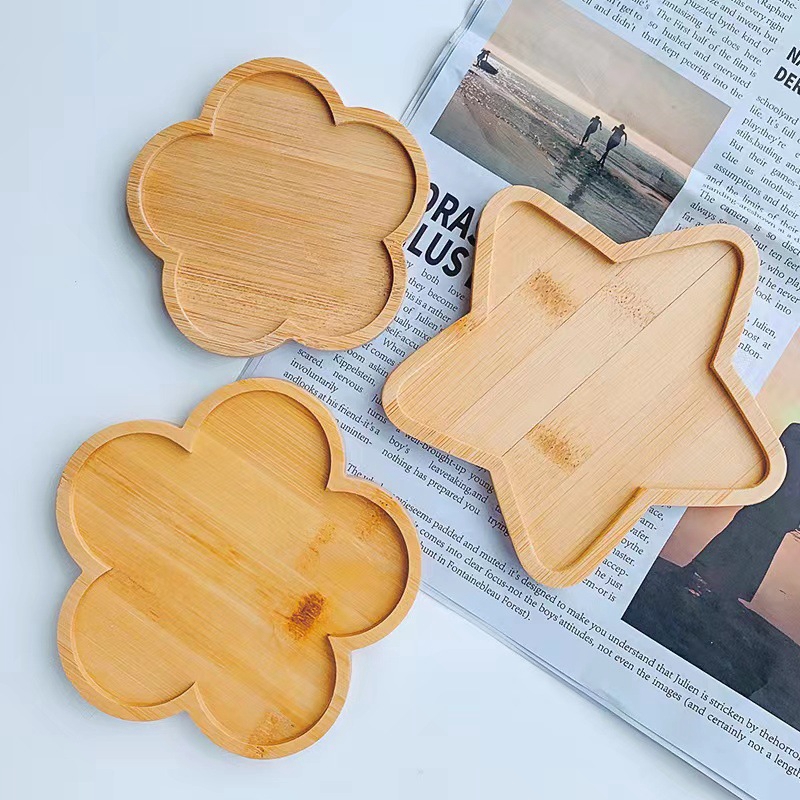 Bandeja de bambú de madera para cocina, plato de posavasos de postre, platos de mano, maceta de flores, bandejas decorativas, accesorios de decoración para fotos