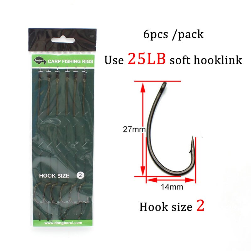 6pcs Pop Up Ready Made Carp Rig For Fishing Carp Fishing Hook Hair Rig Rolling Swivels Ring Barbed Hook Fishing Line Carp Tackle: With hook size 2