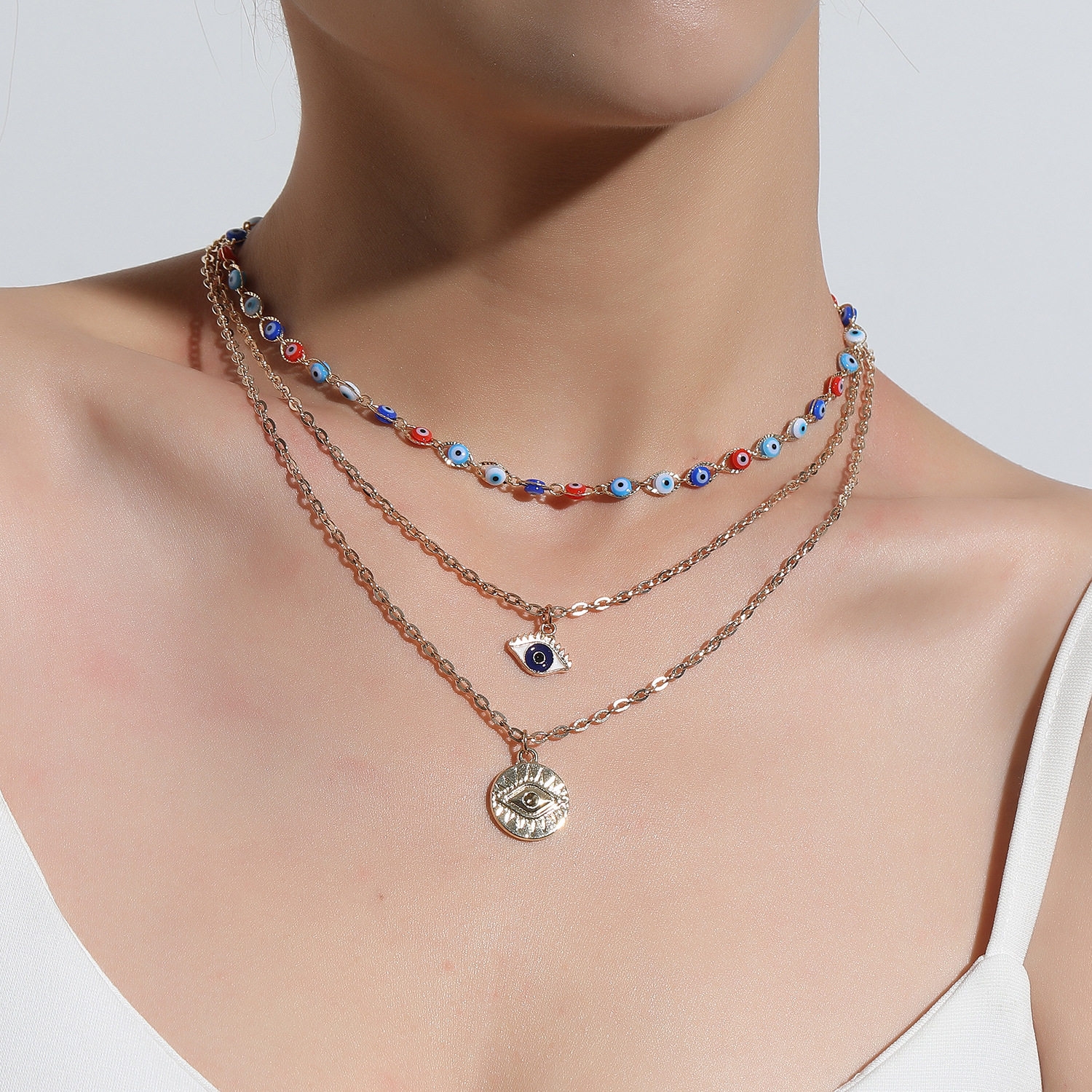 Moda turecki Evil Eyes wielowarstwowe naszyjniki dla kobiet czeski Vintage diabeł wisiorek naszyjniki Choker koraliki Party biżuteria nowy