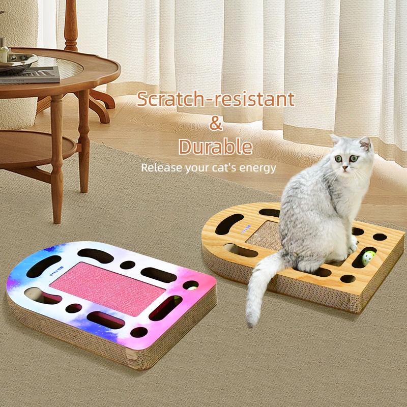Rascador de papel de cartón corrugado para mascotas, juguete rascador para gatos con bolas de campana, almohadilla para rascar