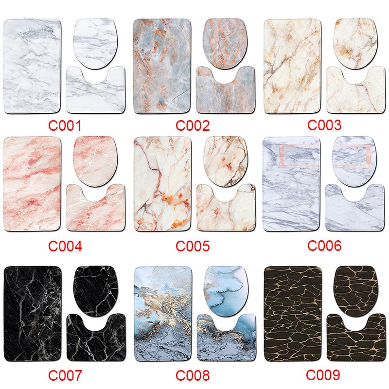 Colorful Bathroom Rugs 3pcs/Set Closestool Seat Mat Toilet Seat Mat Anti Slip Wc Mat Marble Effect Floor Mats Home Toilet Carpet