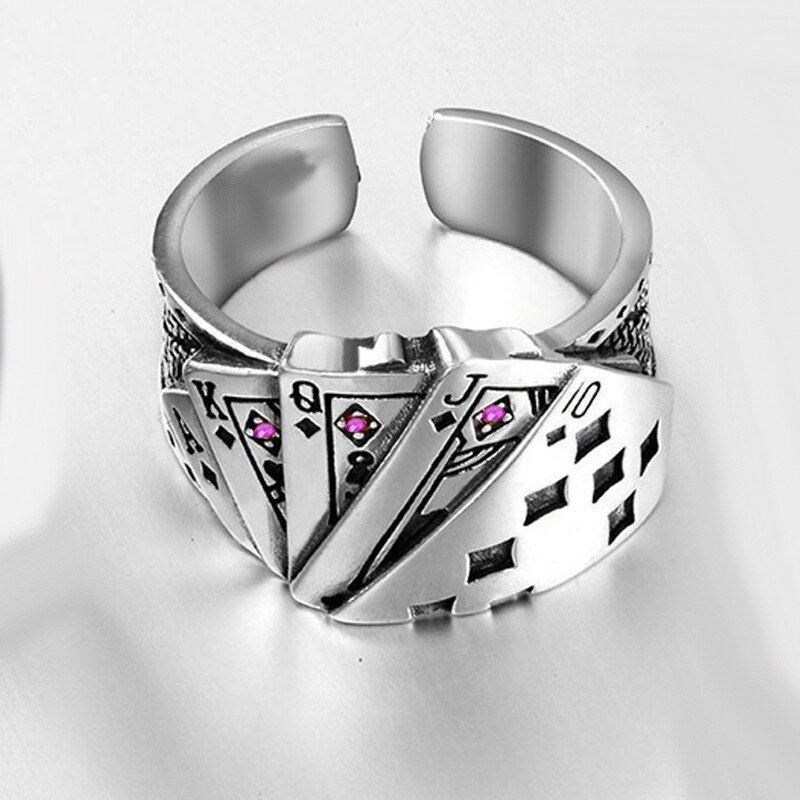 Kreative Spielkarte Ringe für Männer gotisch Dampf Punk Stil Einstellbare Ringe Hochzeit Engagement Schmuck Zubehör