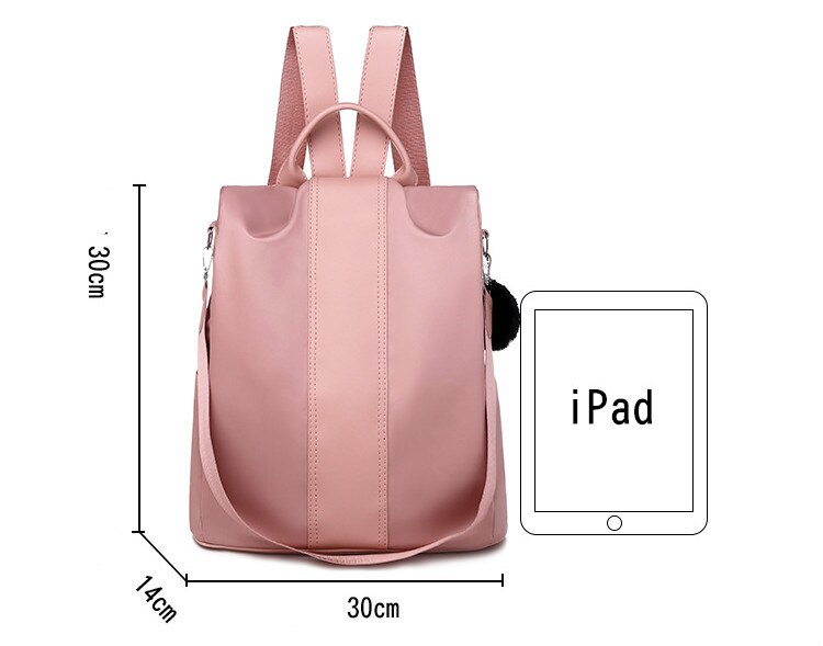 Mochila antirrobo para niñas, bolso escolar Oxford, color morado, colgante rosa, impermeable, de viaje