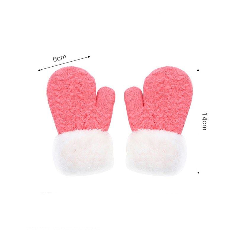Kind Warme Handschoenen Winter Outdoor Effen Kleur Volledige Vinger Handschoenen Kids Pluche Dikker Wanten Unisex Meisjes Jongens Gebreide Handschoenen