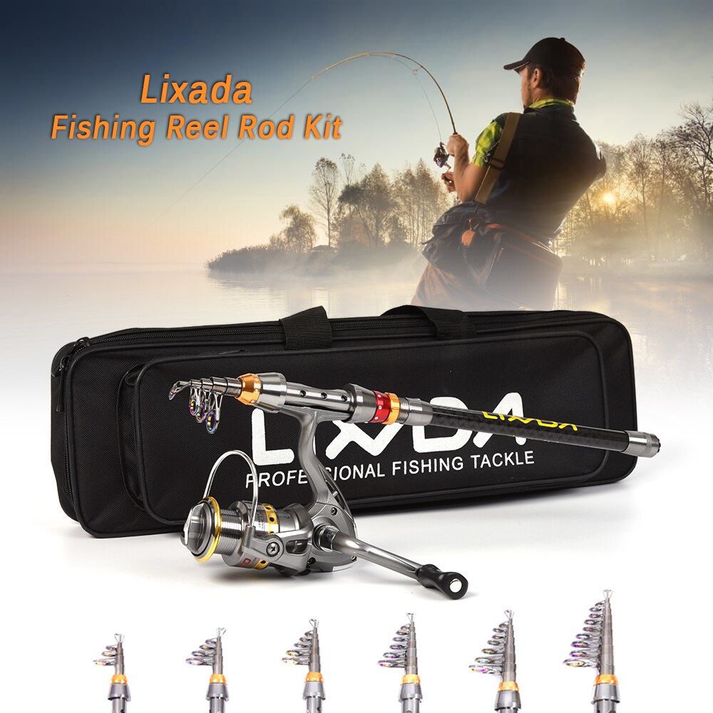 Lixada Telescopic Fishing Rod and Reel Combo Full Kit Carbon Fiber Fishing Rod Pole Spinning Fishing Reel Tackle Carrier Bag