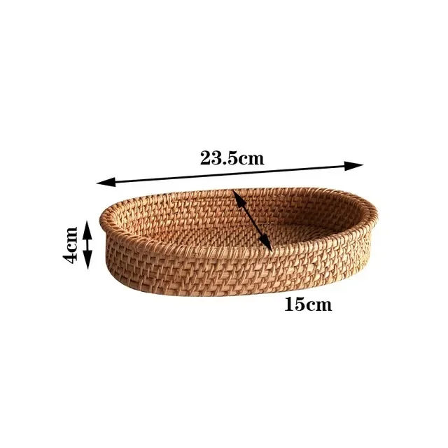 Handgeweven ronde rotan rieten mand Fruit Thee Snack Brood Picknickbak Snacks Opbergdoos Keukenbenodigdheden Mand Fruitschaal: YELLOW