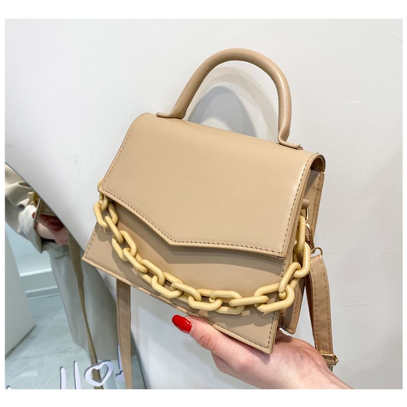 Zomer Effen Kleur Kleine Handtas Mode Luxe Vrouwen Lederen Schoudertas Trendy Ketting Clutch Bag: Khaki