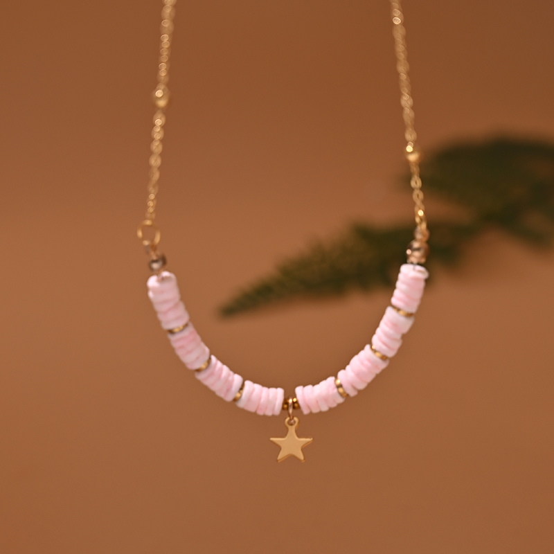 Collier Ras du Cou en Acier Inoxydable pour Femme, Coquille Naturelle, Cœur, Étoile, Bijoux d'Été: Zinc bleu