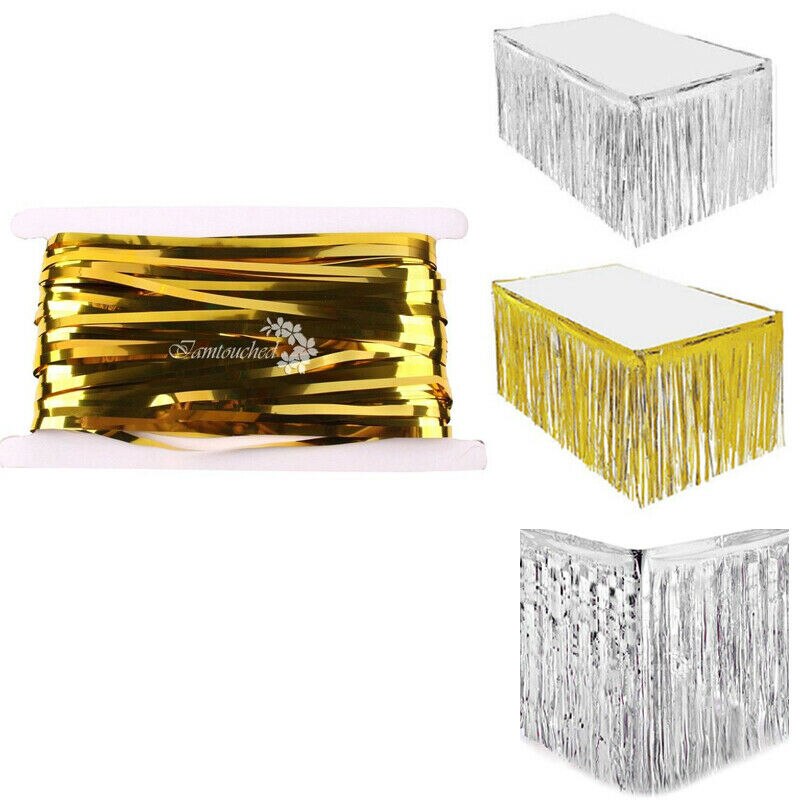 Falda de mesa con flecos metálicos para , tutú de tul, decoración de boda, mesa de Baby Shower, AA, 274x74CM