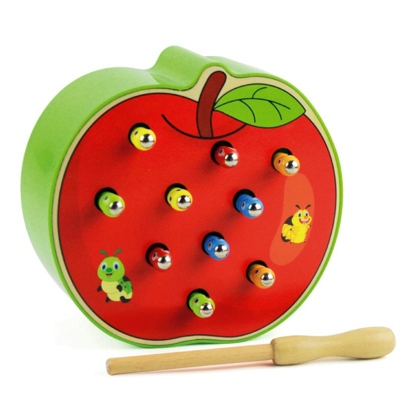 Magnetisk larve og æble / jordbær fangstorm / fiskespil, børns magnetisk fangstorm tidligt uddannet trælegetøj