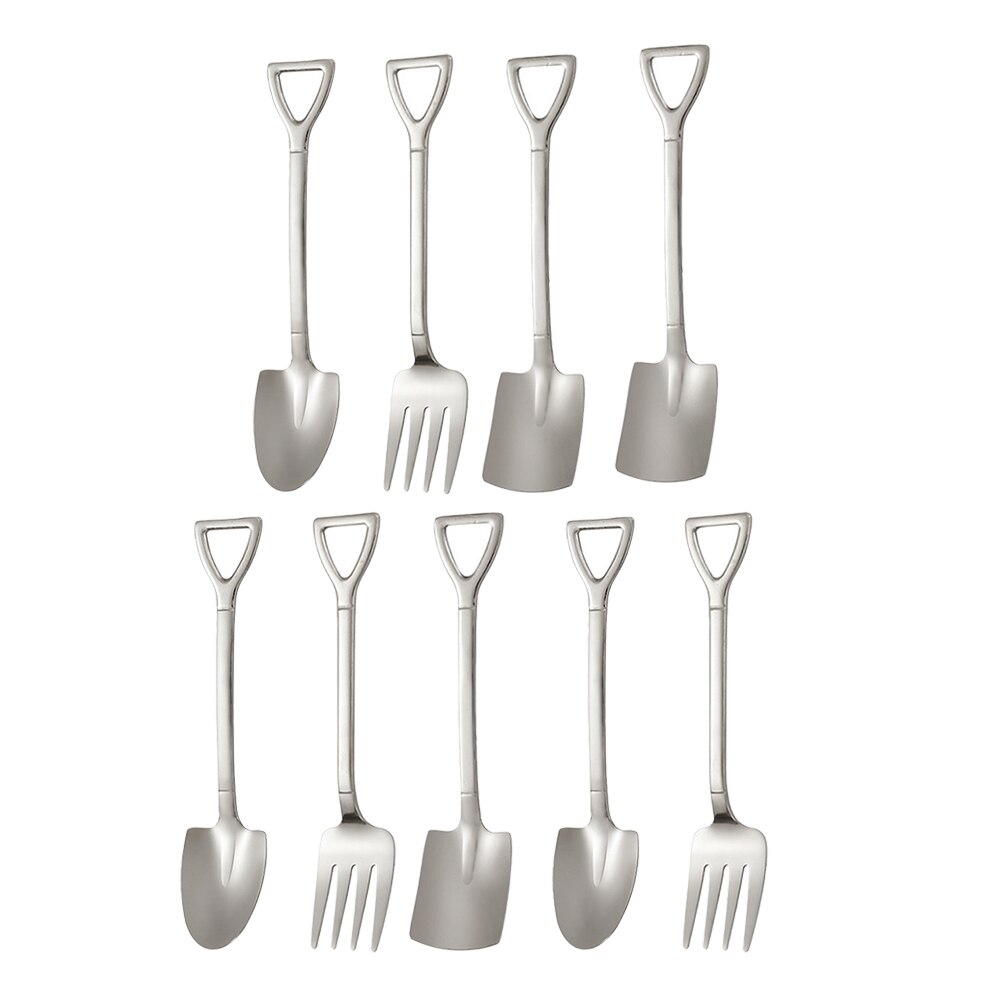 9pcs Small Shovel Spoon Fork Pointed Spoons Dessert Fruit Serving Spoons