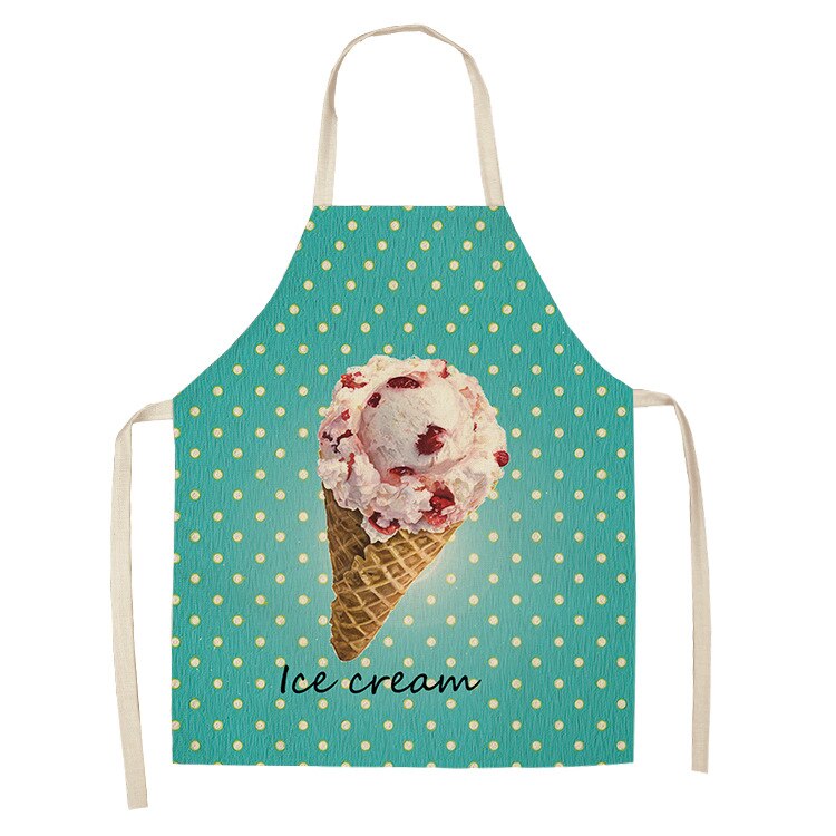 Cartoon Pastry Ice Cream Apron Printed Kitchen Aprons for Women Linen Home Cooking Coffee Baking Waist Pinafore Cleaning Tools: A2 / 47x38cm
