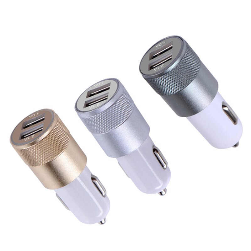 Mini Dual Usb Car Charger Aluminium Dual-Poort 2-Poort Rapid-Lading Duurzaam Voor Ipad Iphone android Telefoon 5 V/2.1A 1A