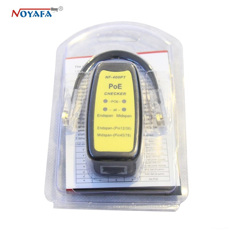 NF-400PT Il 802.3af/802.at PoE (Power over Ethernet) tester collegato ad un RJ45 presa di corrente per determinare l'esistenza di PoE