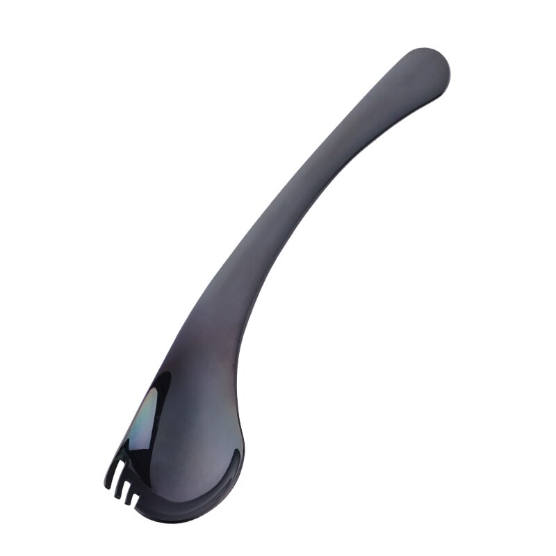 Cuchara de acero inoxidable para ensalada, 2 en 1 cuchara curva multifunción creativa, tenedor para fruta, Yogurt, vajilla, 8 colores, 2 uds.: Black 2pcs
