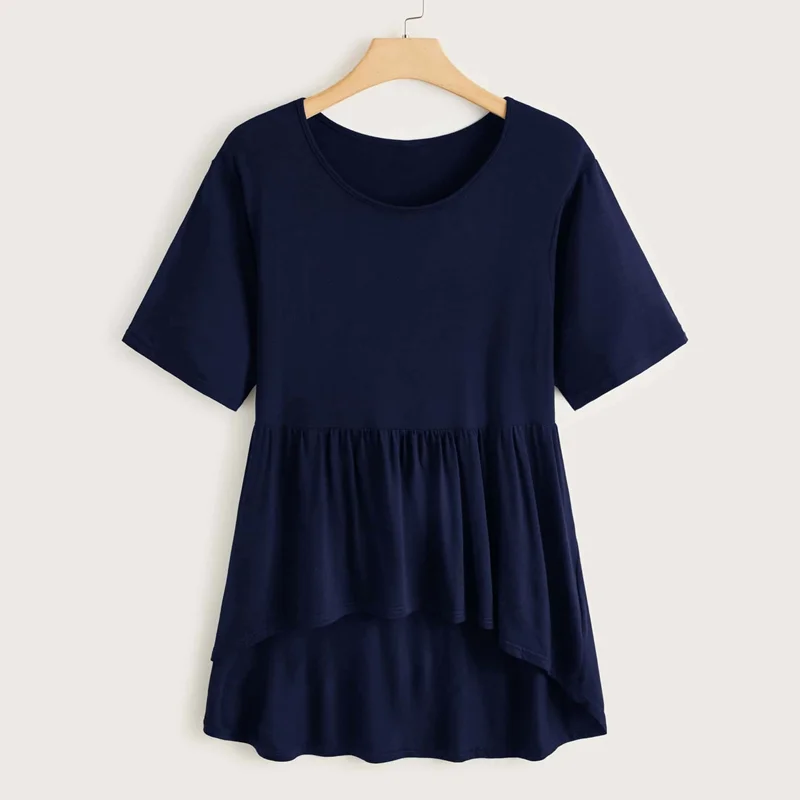 Plus Größe lässig Spitzen Frauen 4XL 5XL 6XL Kurzarm Hallo niedrig Sommer T-Shirt T Elastische Taille Damen Große Größe Bluse 7XL 8XL