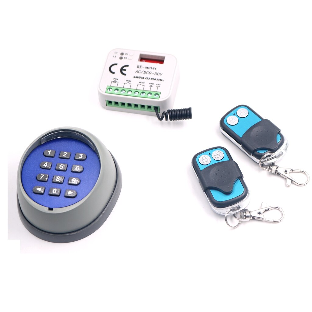 433.92mhz 2Channel Wireless Remote Keypad Password Relay Switch for Gate Door Access Control HCS101 Standard Door Gate Opener: Blue With Remote