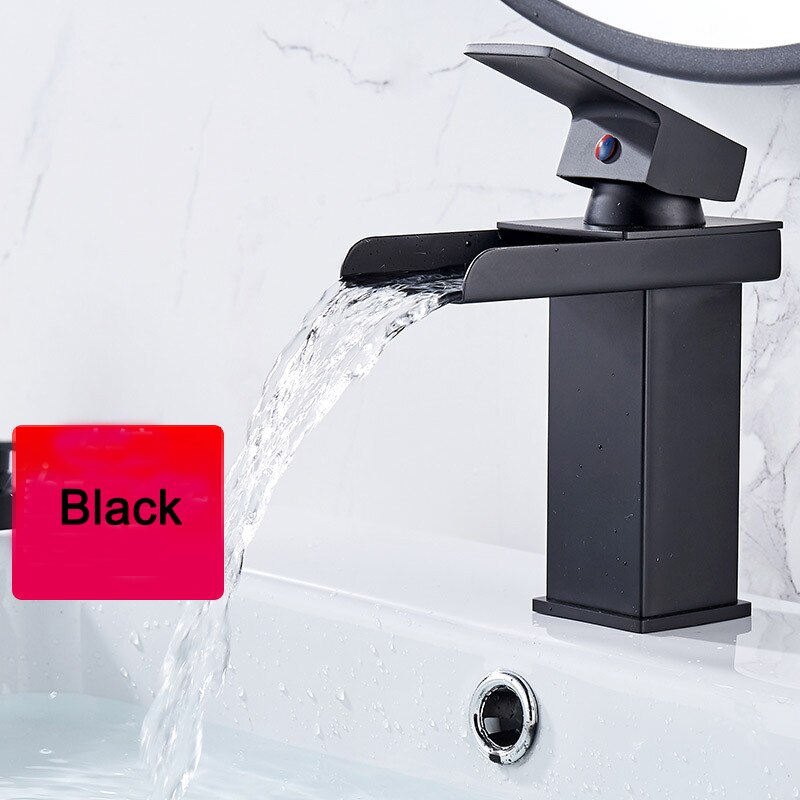 Waterval wastafelkranen wastafelmengkraan zwarte badkamer messing kraan voor dekmontage torneira: Zwart