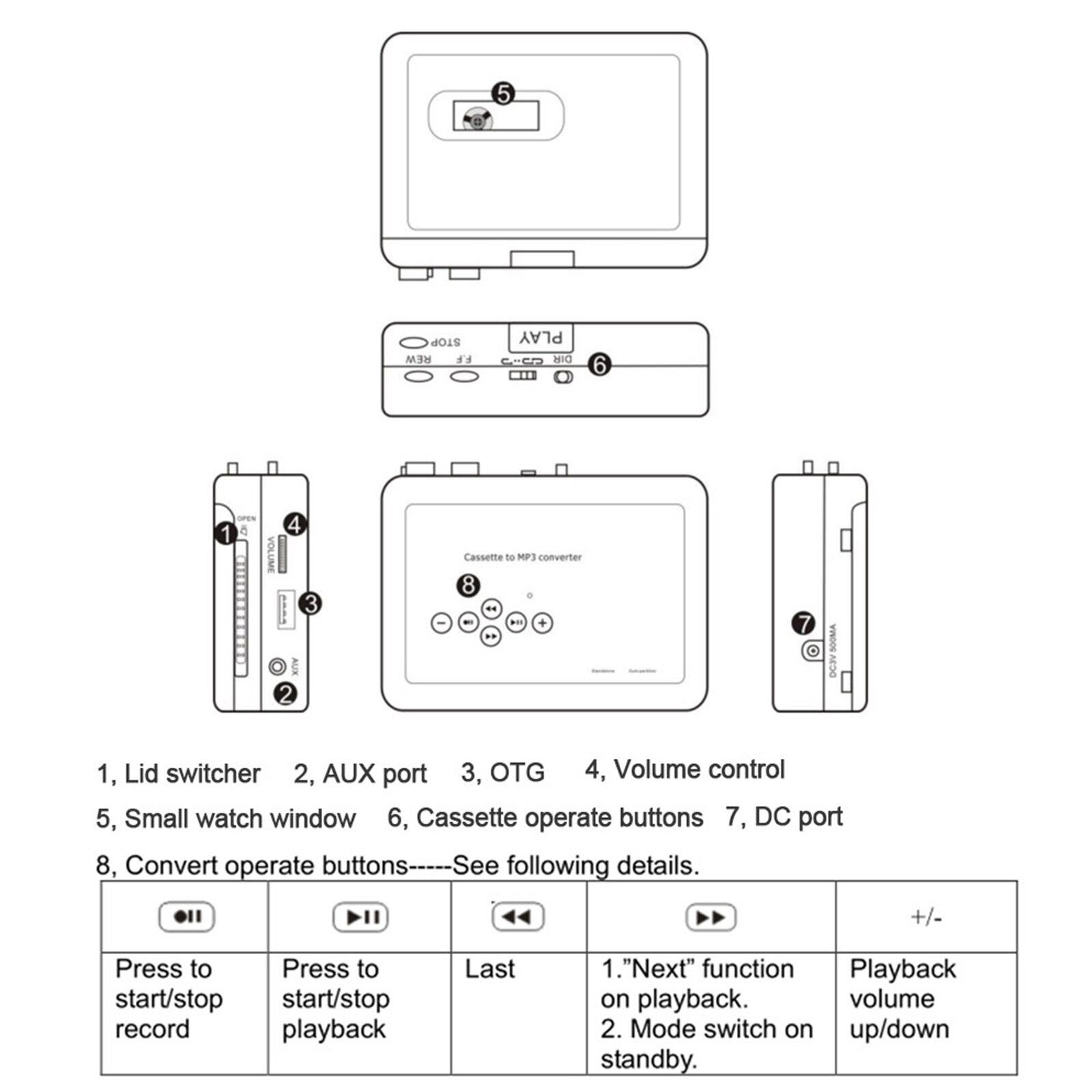 Ezcap231 Cassette Tape-to-MP3 Convertisseur Enregistrer sur Disque Flash USB Automatique Partition Enregistreur Autonome avec des Écouteurs