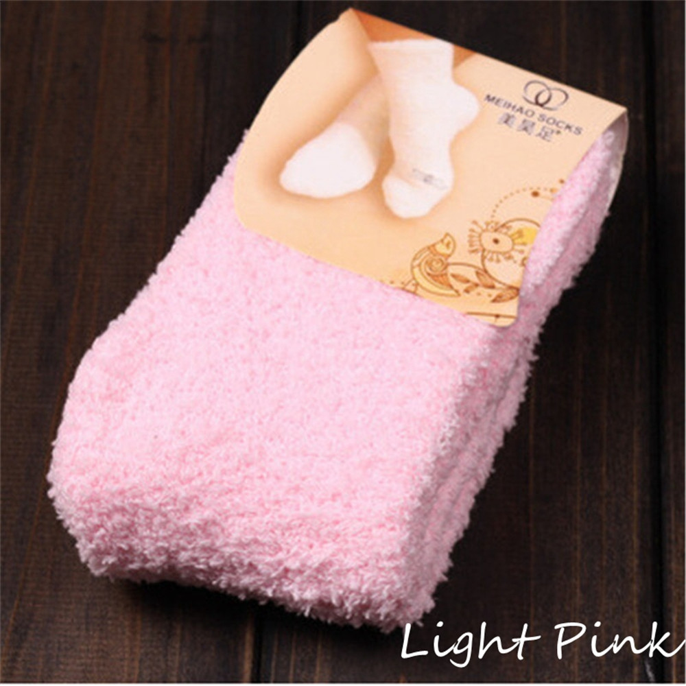 1 paar Winter Herfst Warm Casual Candy Kleur Womens Lady Dikke Coral Fleece Slipper Korte Sokken Fuzzy Kousen Effen sok: light pink