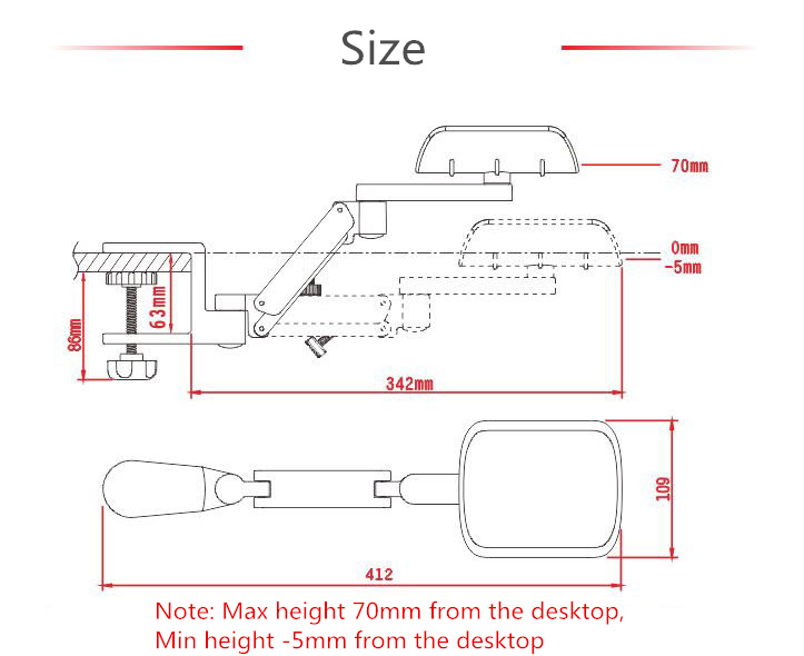 Aluminum Alloy Height Adjustable Arm Tray Desktop Computer Wrist Mouse Arm Holder Rotation Hands Free Bracket