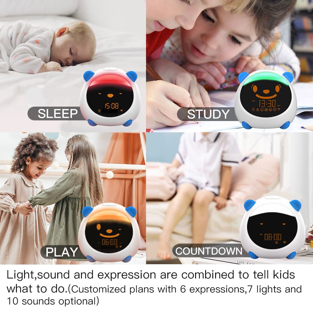 Wifi Smart Kids 'Alarm Slaap Trainer Klok Licht Geluid Uitdrukking Slimme Leven Tuya App Voice Control Met Alexa Google Thuis
