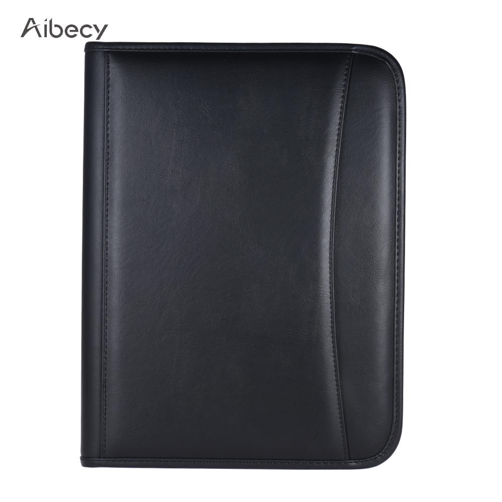 Multifunctional Padfolio Business Zippered Padfolio Folder Document Case Organizer Leather A4 PU Portfolio Memo Pad