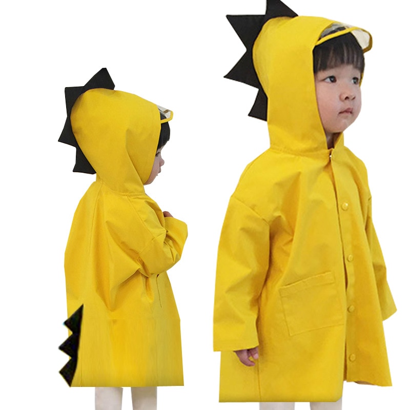 Chubasquero de Poliéster con Bonito de Dinosaurio para Niños y Niñas, Abrigo Impermeable para Exteriores, Chaqueta de Lluvia Amarilla, Poncho para Bebé