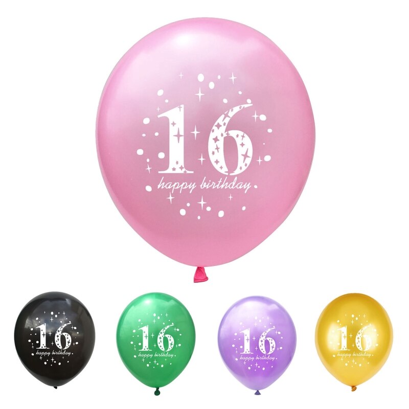 5 Stuks 12 "Nummer 16 Latex Ballonnen 16 Jaar Happy Birthday Benodigdheden Roze Paars Zwart Groen Globos kinderen Speelgoed