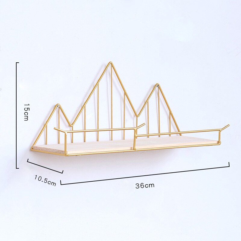Estante de pared flotante rústico en forma de montaña estante de madera de hierro montado en la pared estantes de almacenamiento colgantes para decoración del hogar y el dormitorio: Gold