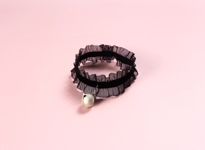 Pet Collar Velvet Lace Stretch Adjustable Pet Bell Collar Cat Dog Collar Necklace Dog: Black / 20-25cm