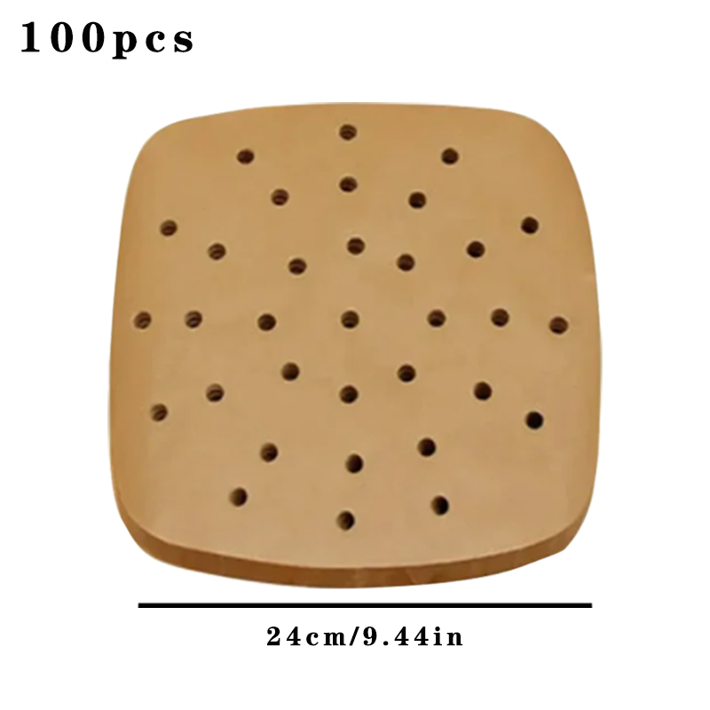 100PCS Air Fryer Paper Disposable Steamer Liners Kitchen Bakeware Papers Baking Non-Stick Steaming Mat Oil-absorbing Paper: green