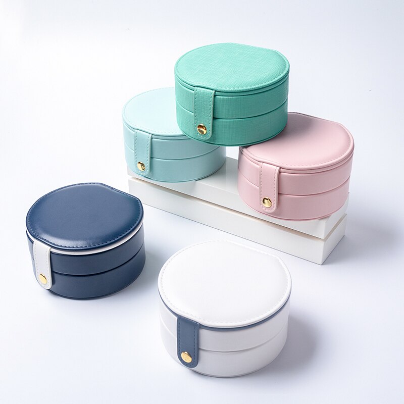 TA MINGREN Oval con caja de espejo Almacenamiento de maquillaje de mujer Pu cuero organizador de joyas de viaje cinco colores