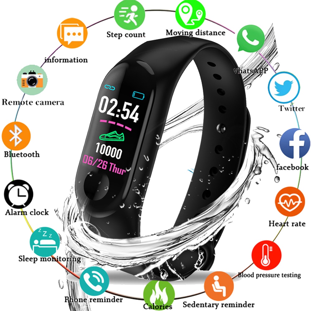 M3 Kleur IPS Scherm Smart Sport Fitness Armband Voor Mannen Vrouwen Bloeddruk Activiteit Tracker Smart Polsband Horloges Stappenteller