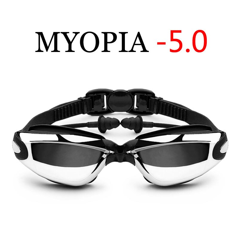 Óculos de natação para miopia, galvanizado, para piscina e profissional, à prova d&#39;água, para fórmula e natação, para mergulho: Black Myopia -5.0