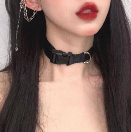 Chocker colar feminino com botões, colar tipo chocker gótico ajustável com corrente curta, joia de metal para mulheres: A1