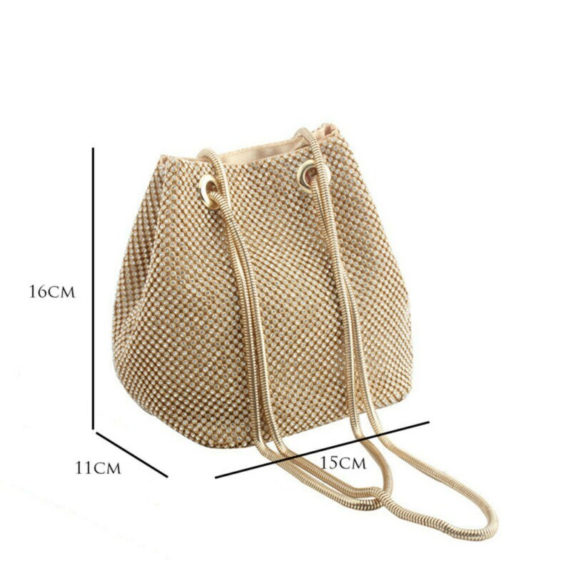 Chegada mais recente embreagem noite saco de luxo bolsas de ombro feminino strass pequeno crossbody balde sacos