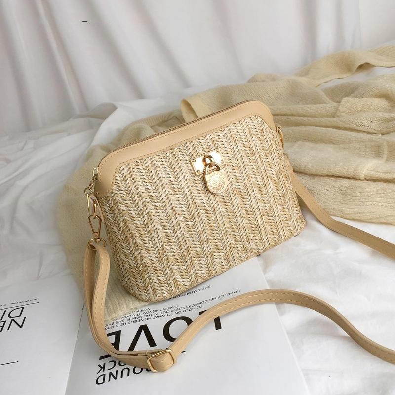 Straw Crossbody Bag Woven PU Leather Boho Beach Women Ladies Shell Shoulder Bags