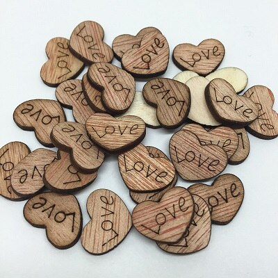 Embellissements de mariage en bois, Toppers en forme de cœur, en papier, pour carte, Scrapbooking, confettis en bois Vintage, 200 pièces, 15mm: Love