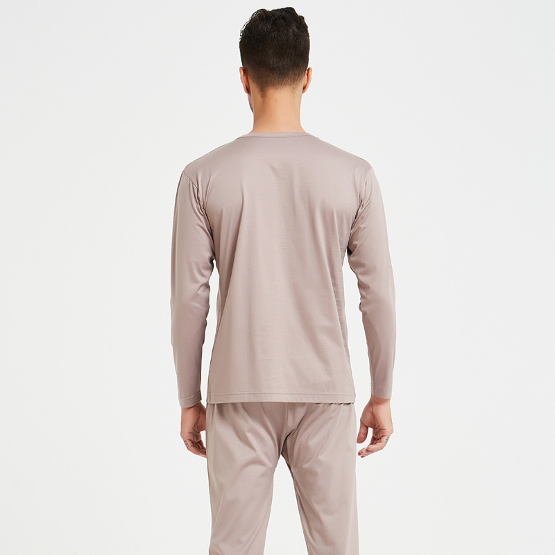 Silk Cotton Pajamas Suit Autumn Clothes Bottom shirt+Trousers Round Collar Thin Men's Underwear Comfortable Pajamas