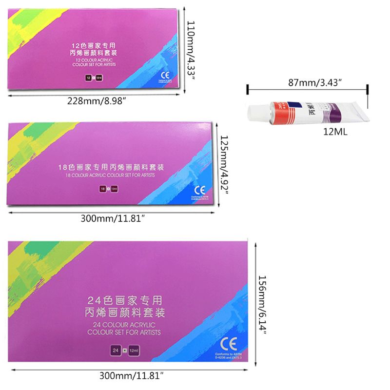 12/18/24 Colors 12ML Tube Acrylic Paint set Art Painting Drawing Tools For Kids G8TA