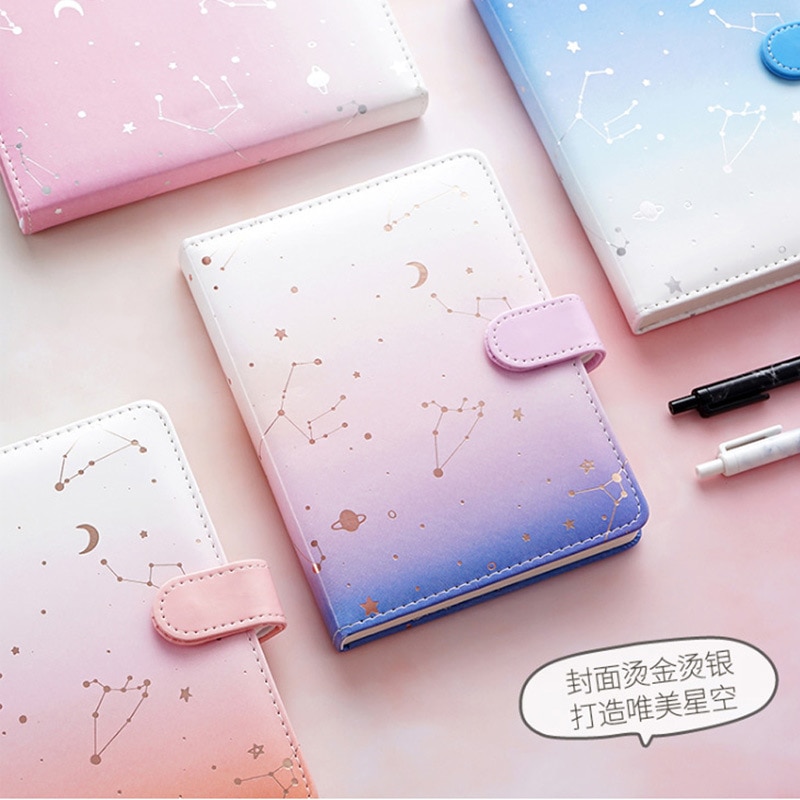 Cute Kawaii Coloring Page Notebook A6 PU Leather constellation Diary Horizontal Line School Office Stationery Supplies