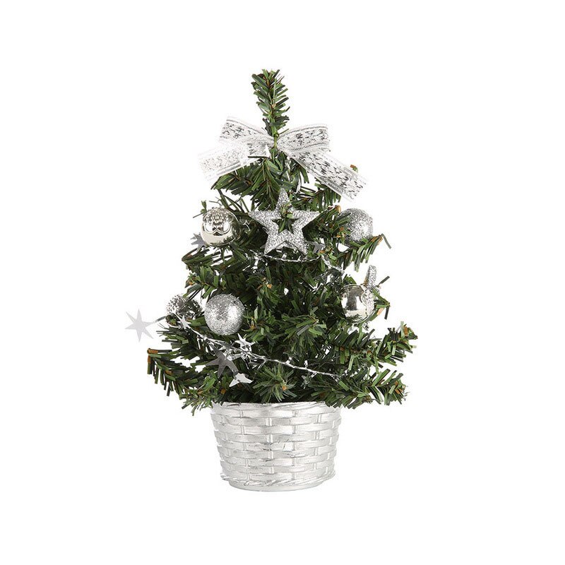 Mini Christmas Tree Desk Table Decoration Cute Xmas Artificial Home Decor Ornaments Children: Silver