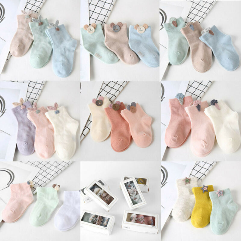 Toddler Girls Kids Socks Cotton Baby Leg Warm 3D Cartoon Button Socks Candy Color short Socks