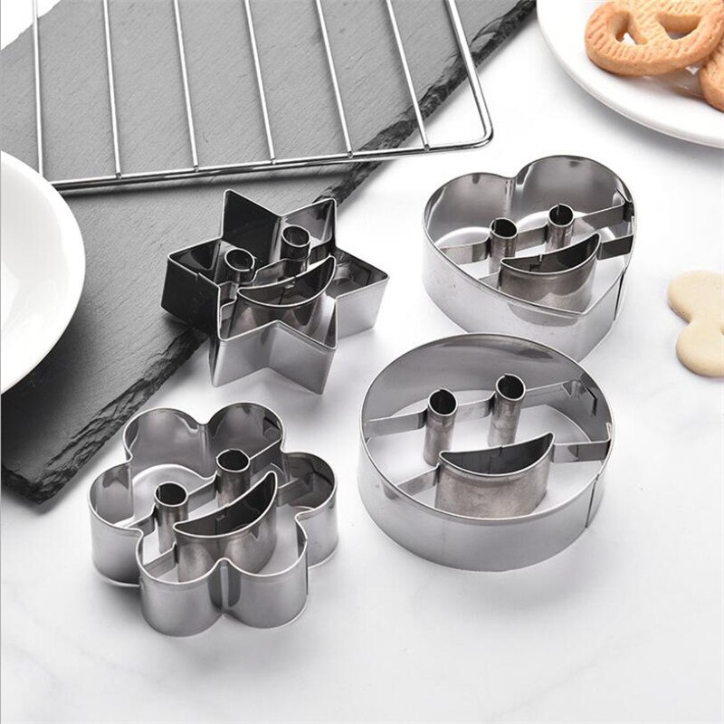 4 stykke smiley rustfrit stål cookie cutter kiks skimmel fondant kageform bageværktøj sukker kiks skimmel