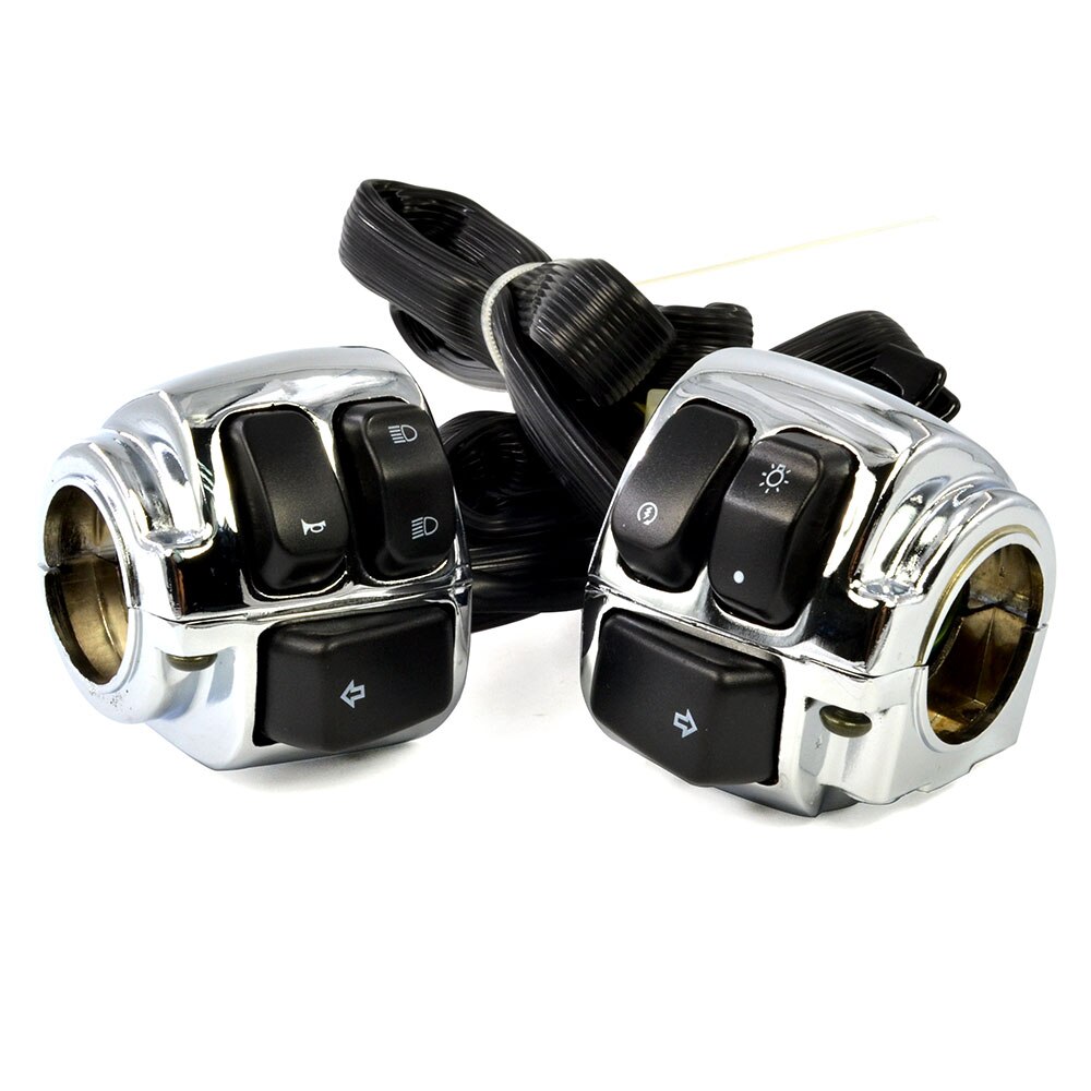 BJMOTO 1 Pair Motorcycle 1"25mm Handlebar Control Switch With Wiring Harness for Harley Softail Dyna Sportster V-rod: Chrome