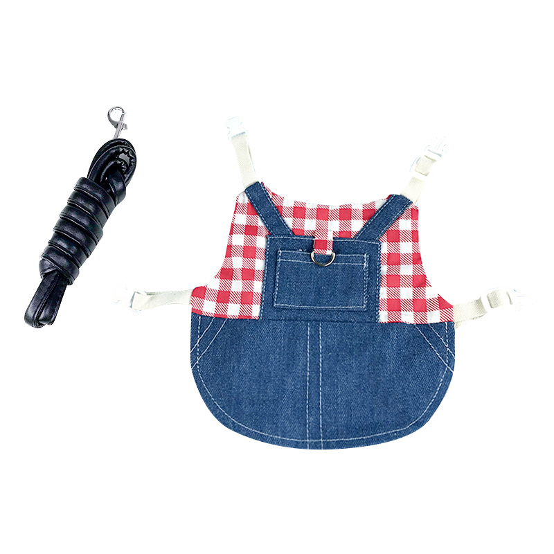 Vêtements en Denim pour animaux de compagnie, vêtements pour lapins, harnais avec laisse, gilet pour petits animaux, veste, ensemble pour furet, lapin, Hamster, fournitures pour petits animaux de compagnie: red plaid / S