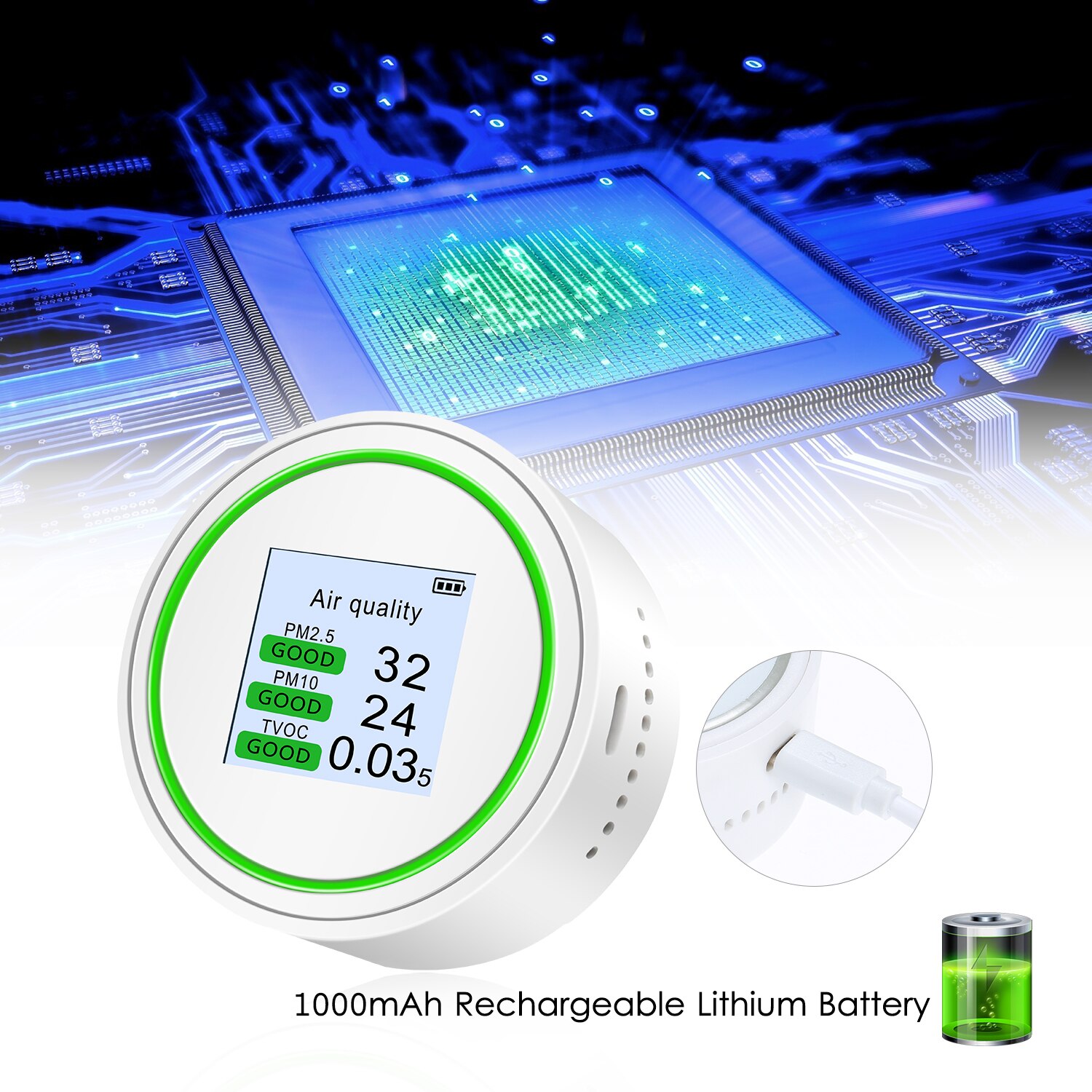 PM2.5 Tester Air Detector Palm Size Air Tester High Accuracy Air Monitor for PM2.5 &amp TVOC &amp AQI