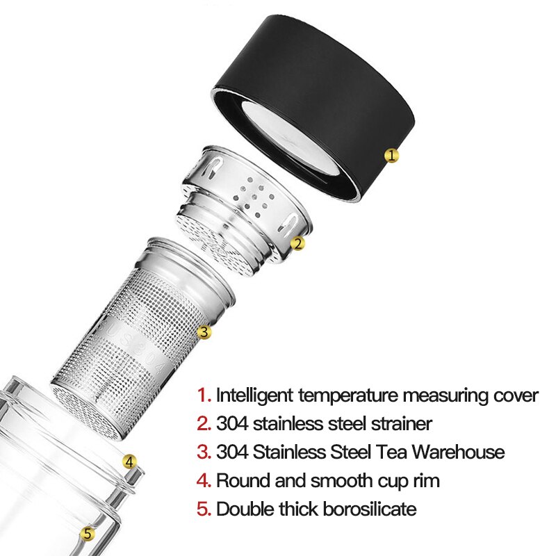 Smart Glass Water Bottles Digital Temperature Display Thermal Water Cup Drinkware Waterbottle Vacuum Bottle 350ML 450ML